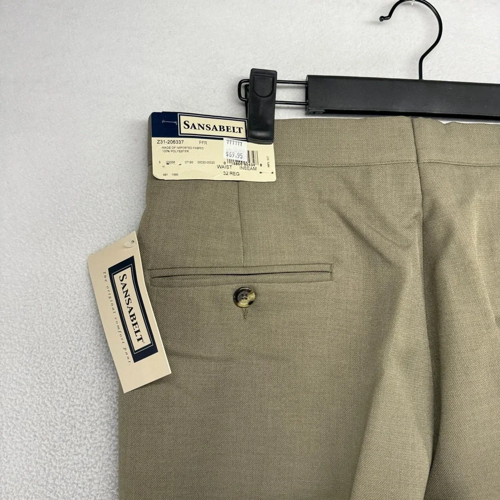 Vintage Sansabelt Dress Pants men's 32 Beige Trousers Unhemmed Slacks Hook NEW